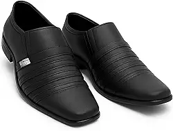 Sapato Social Masculino Italiano Couro com Tiras Decorativas, Preto, Solado Borracha, Estilo Clássico Formal