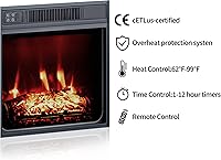 Vista 8 de Soporte de TV con chimenea de 60 pulgadas con chimenea, chimenea eléctrica, llama 3D, calor y almacenamiento ajustables, centro de entretenimiento