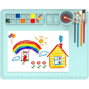 Silicone Painting Pad with Cup and Brush Cleaner Tool - 20 x 16 Inch Craft Mat The Perfect Artist Gift for Kids! Foldable and Waterproof Plastic Mat HD-QL