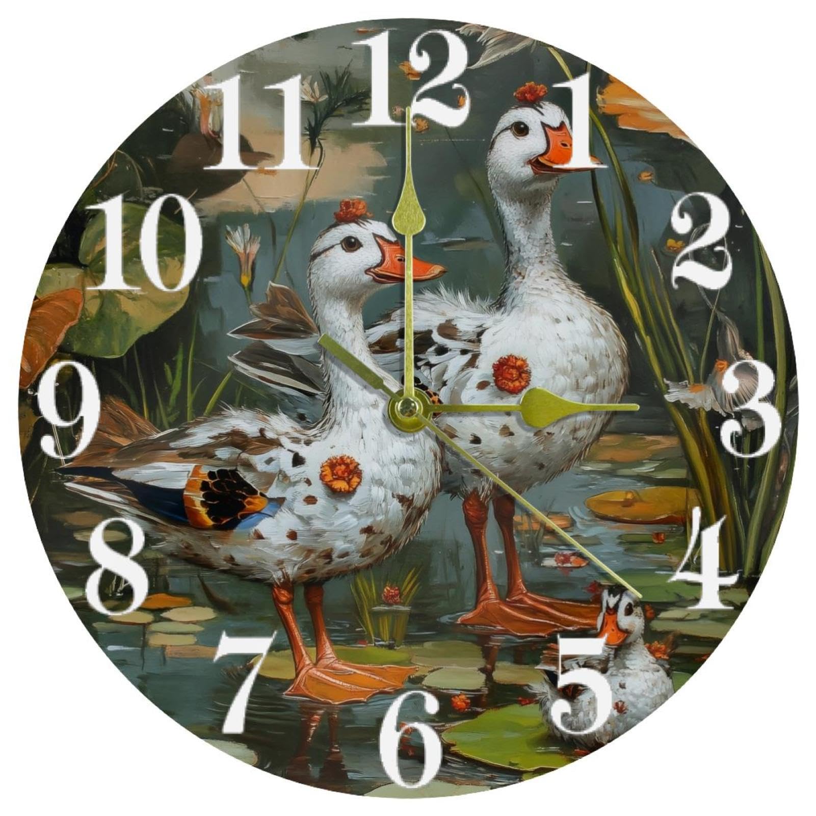 Horloge murale silencieuse quartz canards blancs pendule sans tic-tac pour maison et école