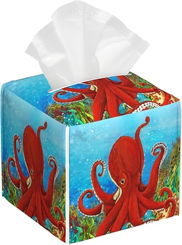 Miniatura 11 de Caja de pañuelos de fútbol americano en fuego y agua, soporte de caja de pañuelos de cuero, organizador de papel facial cuadrado, dispensador para