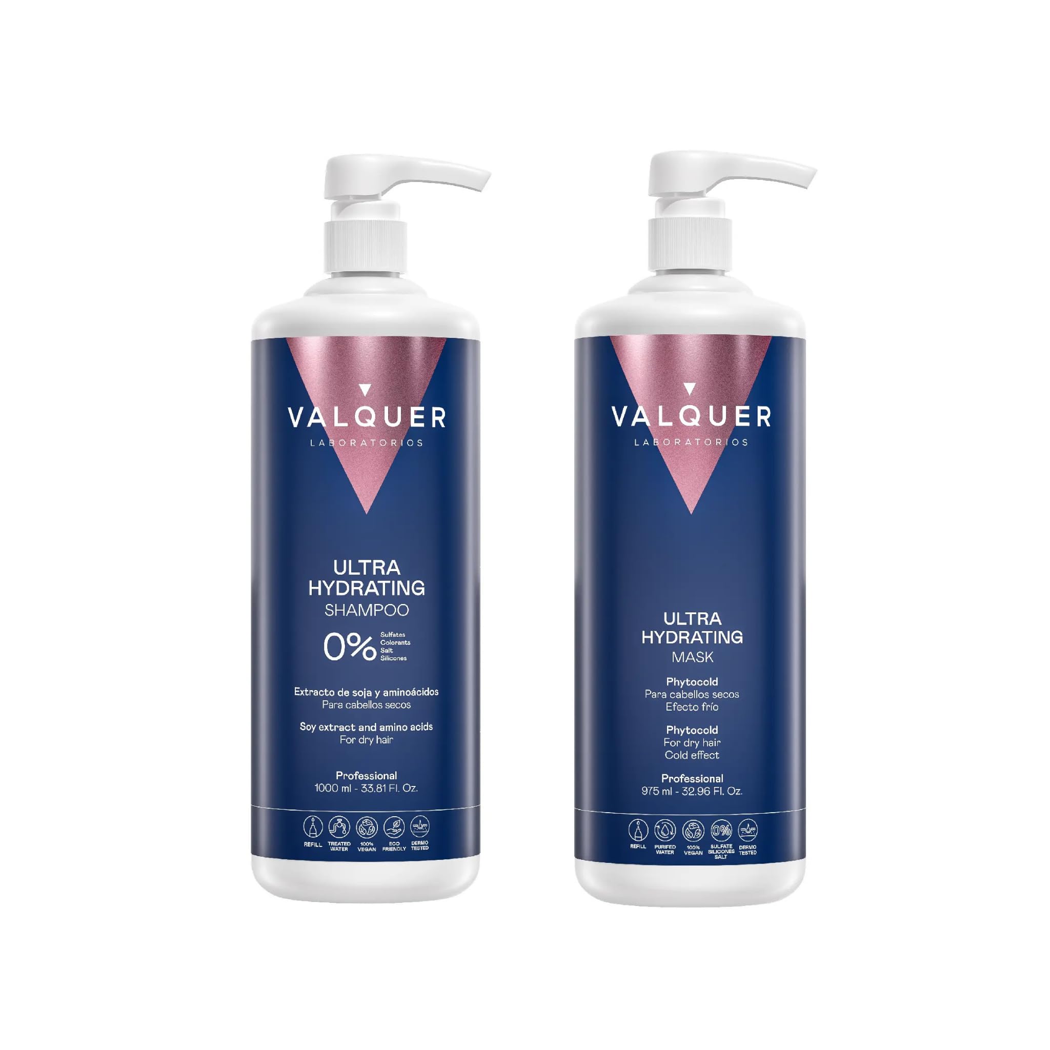 VALQUER Ultra Hydrating Zero Pack | Shampoo 1 L & Cooling Effect Hair Mask 975 ml | Repairs Dry and Damaged Hair | Adds Shine and Softness with Soy Extract | Vegan Formula