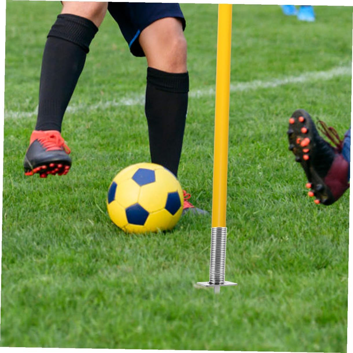VICASKY 4pcs Spring-Loaded Soccer Flagpole Base with Ground Stakes for Football Training, Sturdy Soccer Training Ground Nail Set for Field Marking Equipment