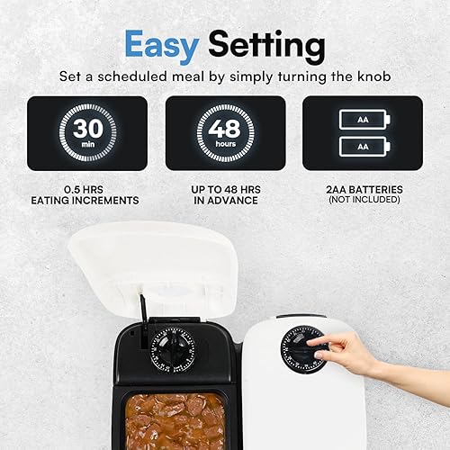 Miniatura 3 de PAWISE Comedero automático para gatos, 2 comidas, temporizador de 48 horas, dispensador de comida para perros y gatos, 1.5 tazas, programa de