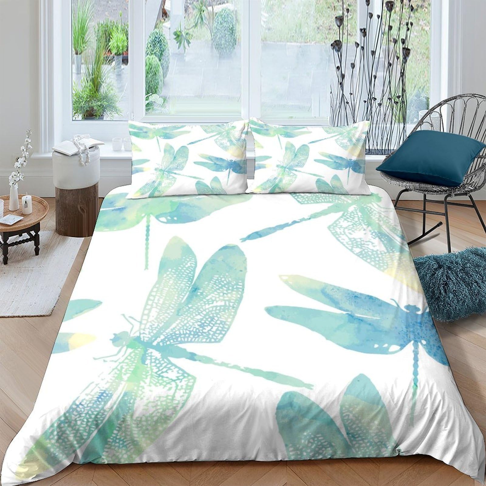 Ctjqhvkz Style-4 3D Printed Watercolor Dragonfly Fitted Sheet Microfiber Soft Mattress Cover Bedroom Decor Anti-Slip Machine Washable Single（135X200cm）