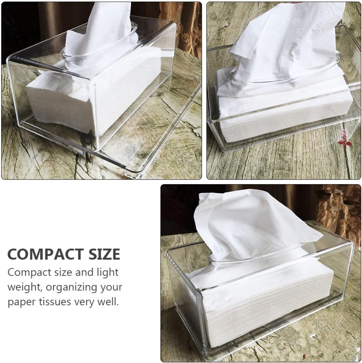 Acrylic Tissue Box Holder Rectangular Facial Tissue Dispenser Plastic Storage Box for Home Bathroom Desk Use