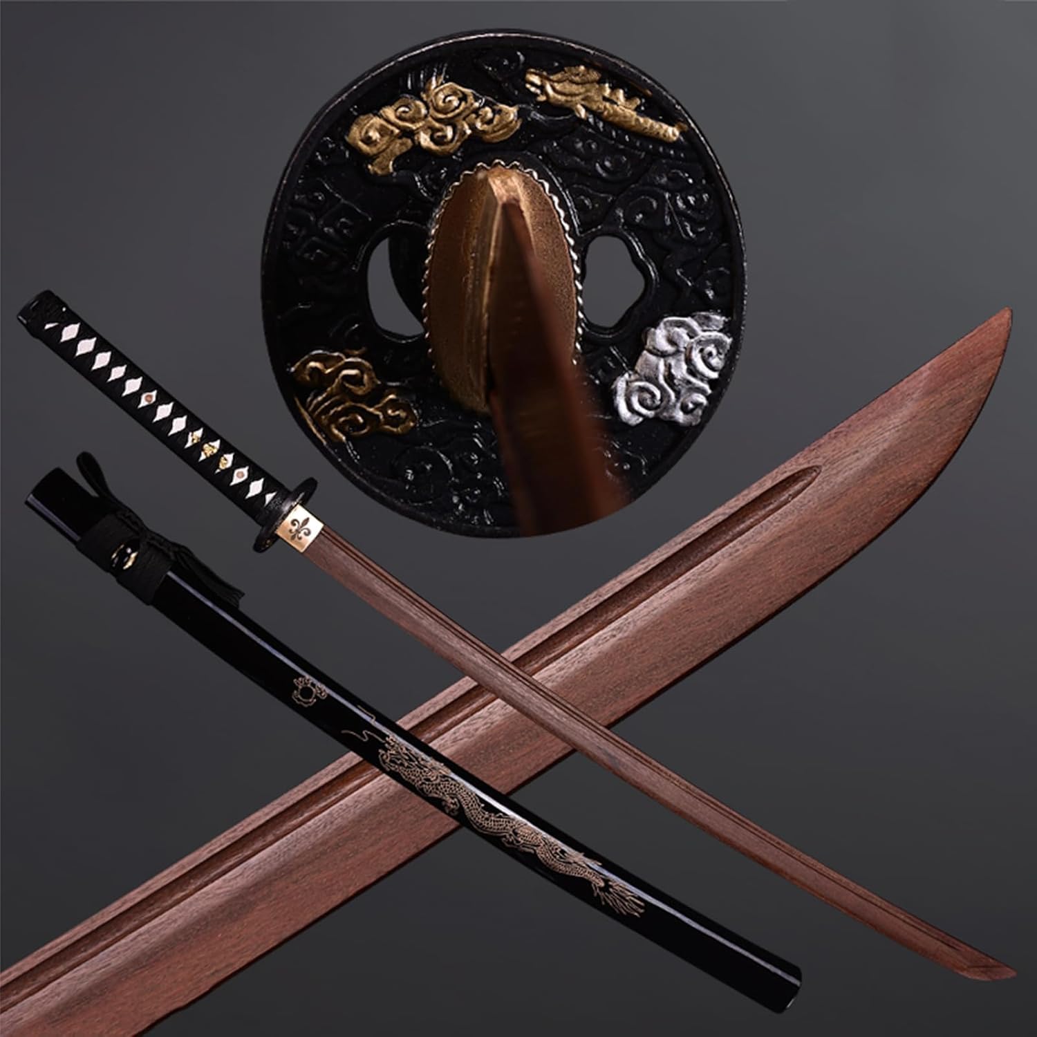 Katana en Bois de wengé Naturel,bokken Fait à la Main,épées de samouraï en Bois,épée d'entraînement en Bois pour la décoration,Cosplay,Kendo,Cadeaux,Festivals-D||103CM