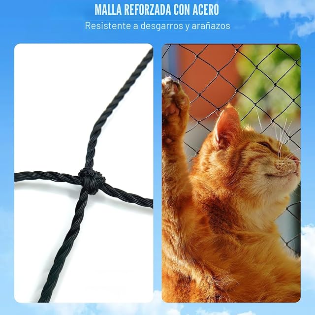 Foto 3 de 7 de Red para Gatos de Balcón Staranry 3x2 m, Red de Seguridad para Gatos Reforzada con Alambre sin Taladrar
