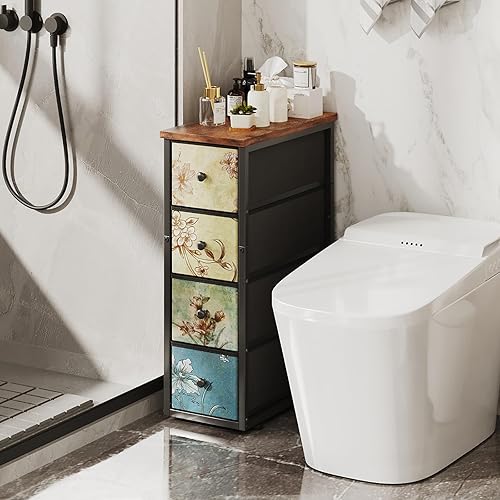 Narrow Dresser, Narrow Nightstand Dresser Storage Tower with 4 Drawers,