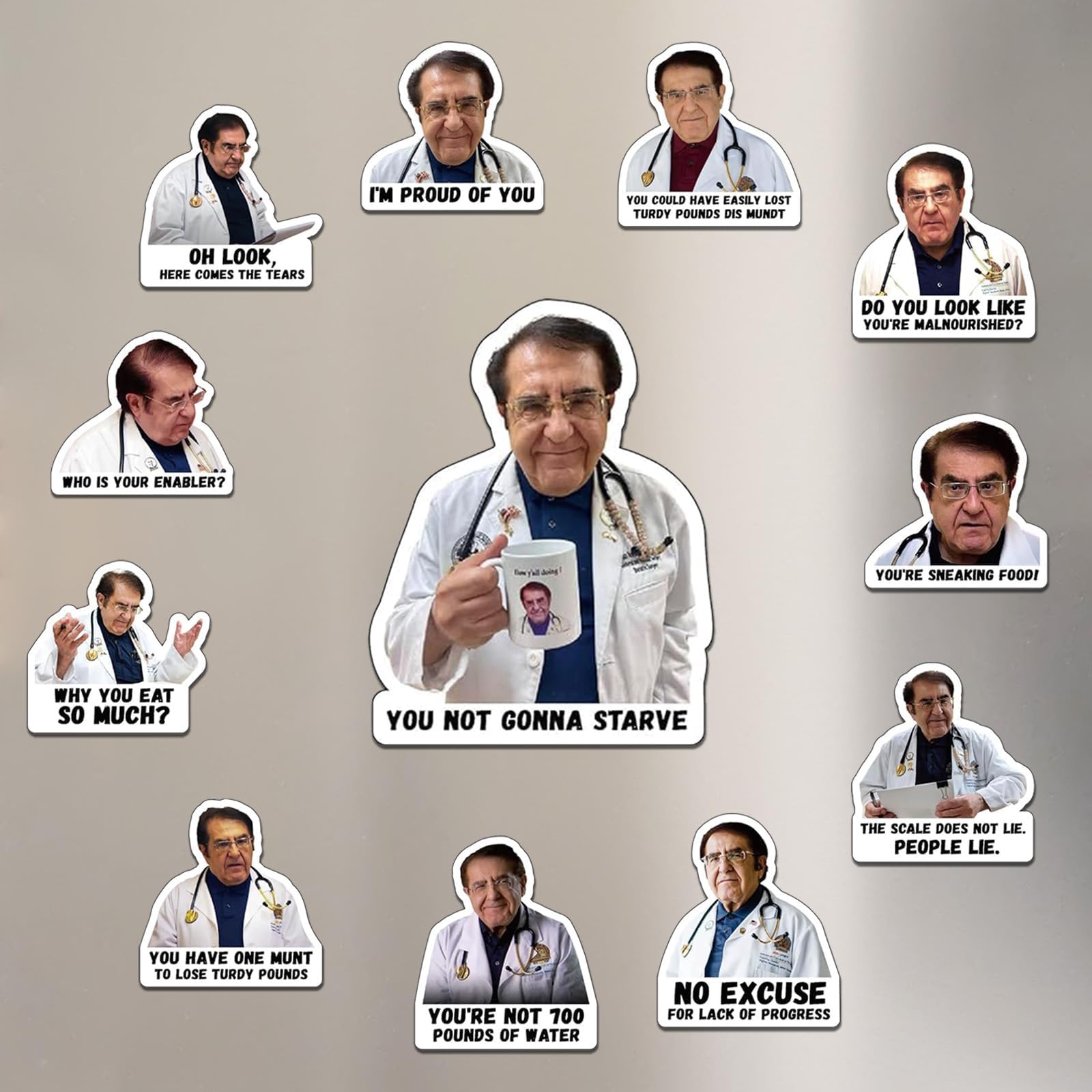 12 Pack-Dr Now Magnets, Funny Dr. Nowzaradan Fridge Magnet - 3" × 3" Strong Magnets, Black Text, Motivational Diet Helper - Cute Fun Magnetic Accessories for Refrigerator & Car