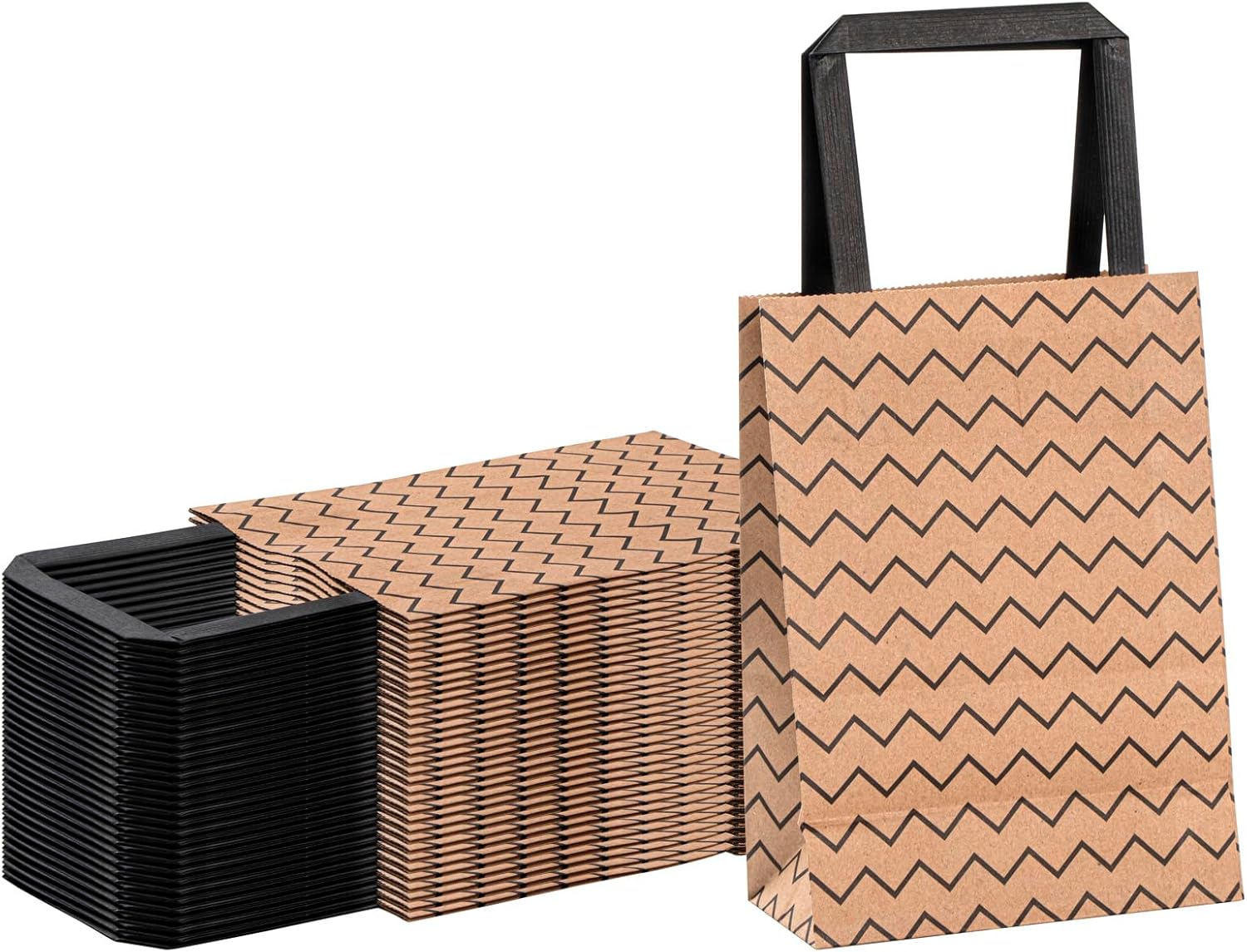 Restaurantware-Saving Nature 5.9 x 3.1.5 x 8.27 Inch Shopping Bags, 100 Small Retail Bags With Handles - Zig Zag Pattern, Sustainable, Kraft Paper Merchandise Bags, For Wedding, Birthday Party Favor