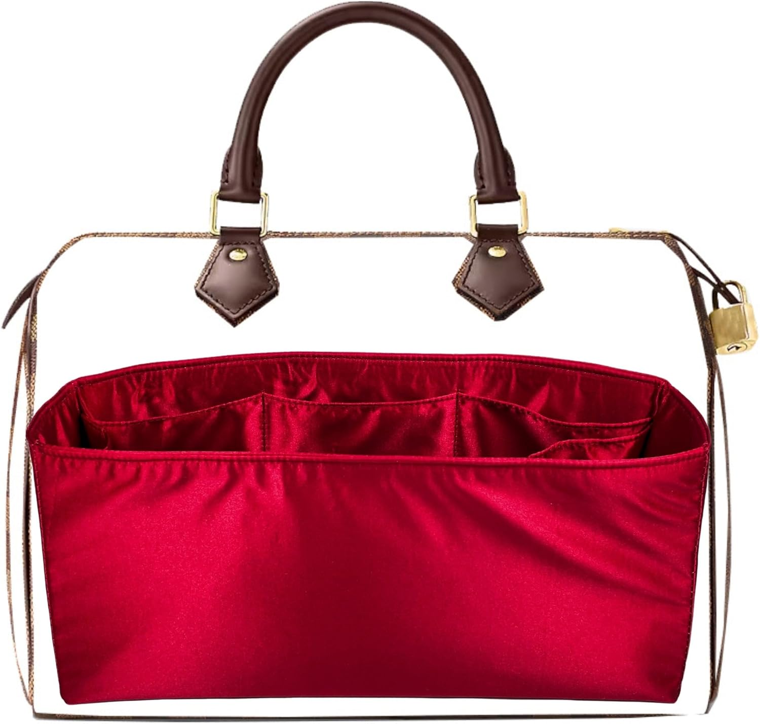 Organizer for Speedy 20, 22, 25, 30, 35, 40, Nano, Satin Silk Insert, with Water Bottle Holder, Zipper Pocket (Size 25, Pink)