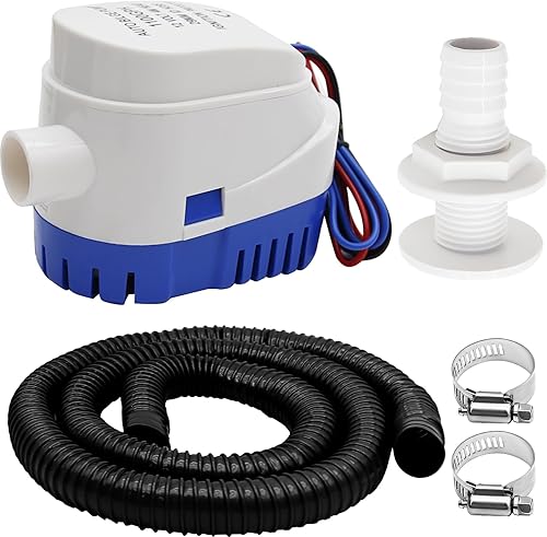 Miniatura 3 de Kit de bomba de sentina universal para barco, bomba de sentina de 1100 gph, juego de plomería, abrazaderas de manguera a través del casco bomba