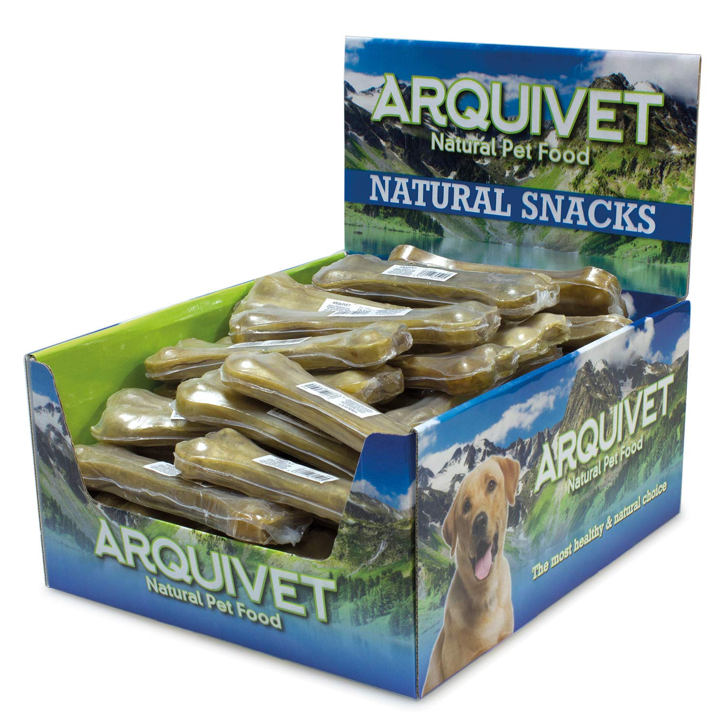 ARQUIVET Osso pressato in pelle bovina 100% naturale - 17 cm - Scatola piena 40 unità in termoretraibile - Snack naturali per cani