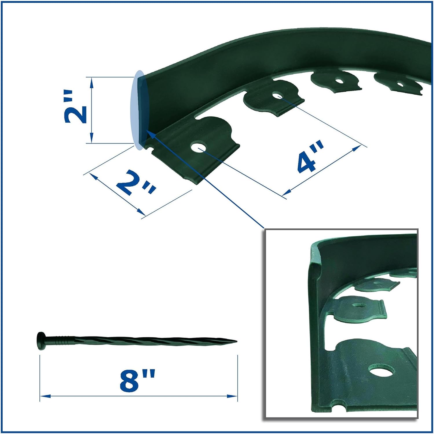 20FT Green Landscape Edging No Digging Garden Edging Kit Include 18 Spikes, Premium Yard Edging Fence with One Spike per Feet