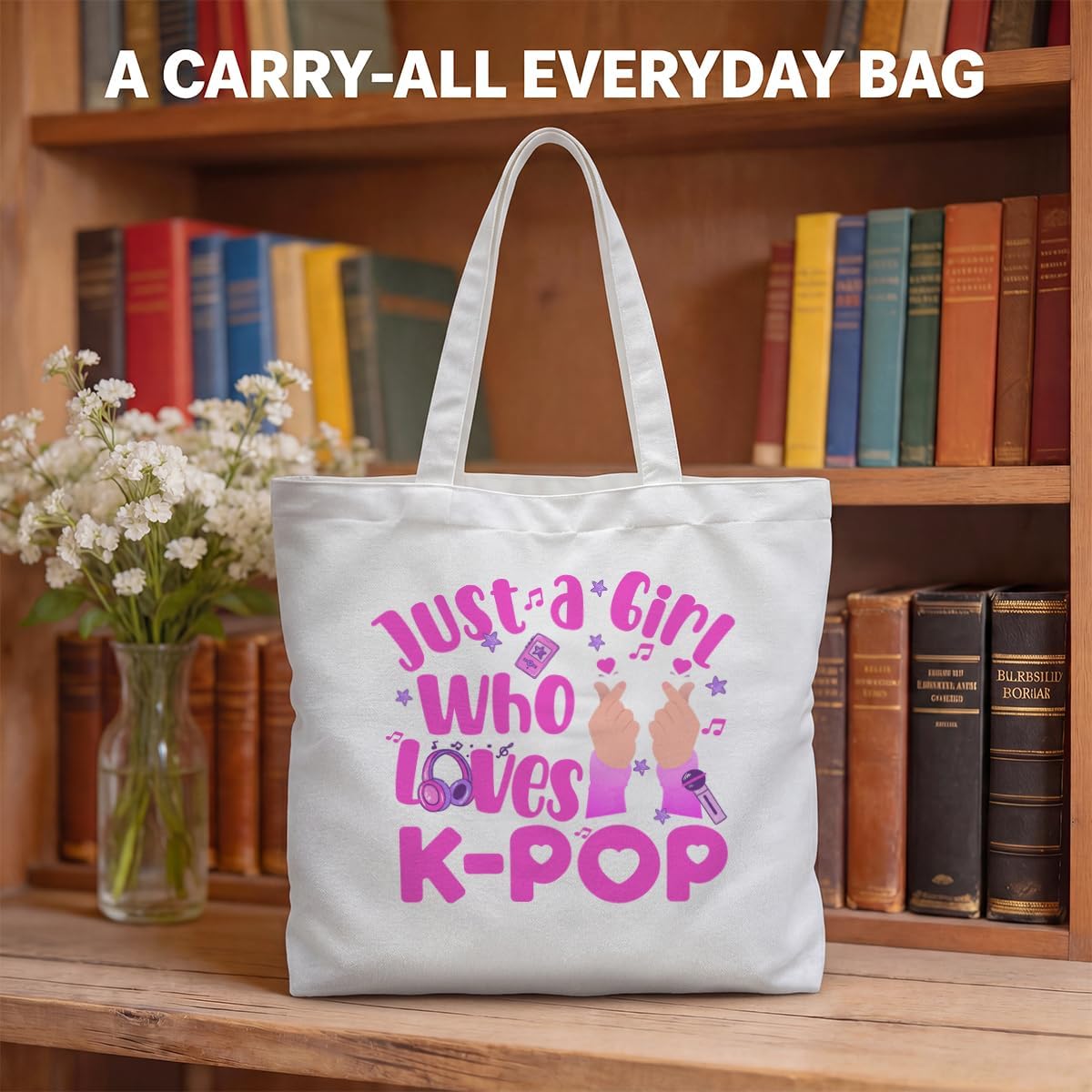 K-Pop Gifts Tote Bag for Music Lover Beach Bags with Inner Pocket Reusable Shopping Grocery Bags for Women K-Pop Fans