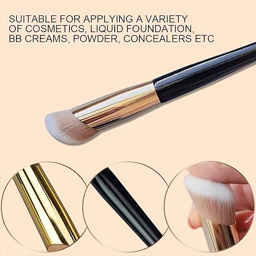 Miniatura 3 de Kabuki - Brocha para base de maquillaje y correctora, 3 piezas, brocha de contorno para fijar polvo, base, corrector, bronceador, mezcla con crema
