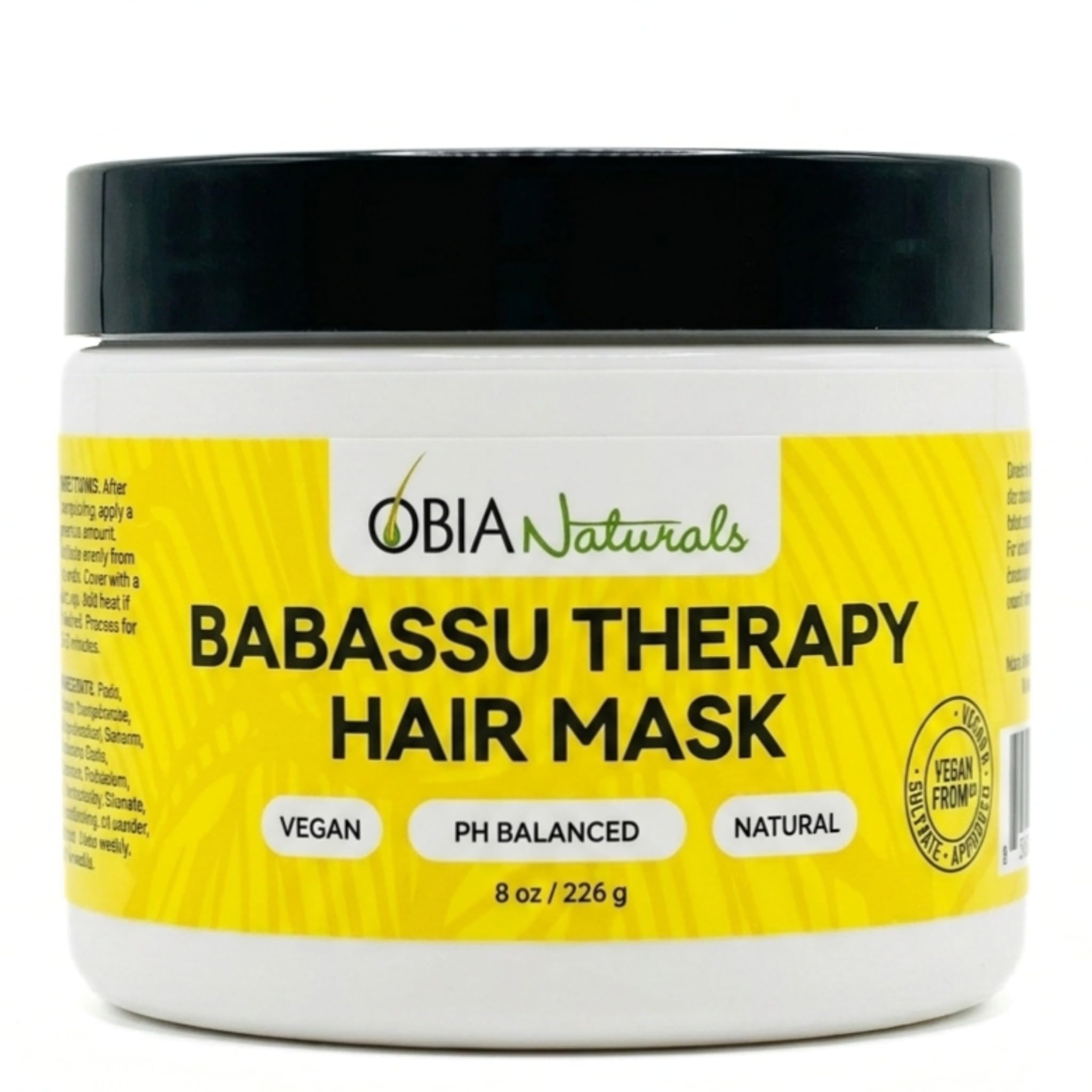 OBIA Naturals Babassu Terapia Maska do włosów - (8 oz / 226 g) - Głęboka odżywka - Nawilżająca, sucha naprawa, uszkodzona lub farbowana do włosów po umyciu szamponu - Siarczan, Wegańska