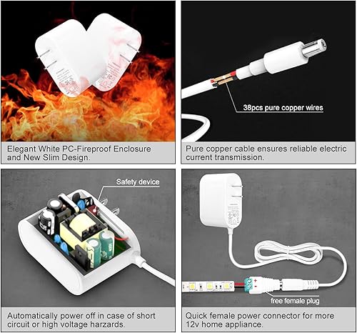 Miniatura 6 de Fuente de alimentación LED de 12 V y 2 A con entrada de interruptor de atenuación de 100-240 V, salida transformador de 12 voltios con enchufe de