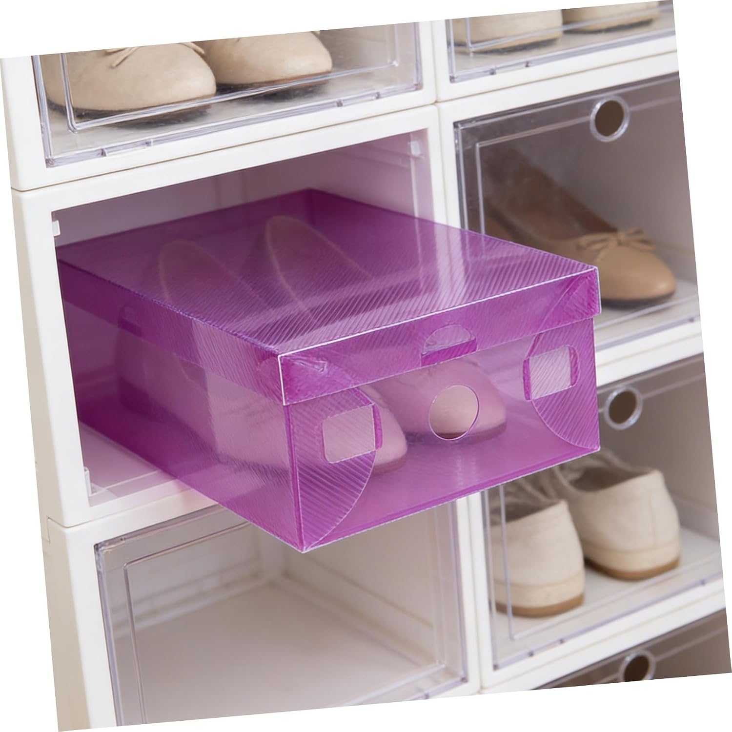 Outanaya 7pcs Plastic Shoes Box Set with Lids, Thickened Foldable Shoe Storage Organizer for Home Closet, Multi-color 27.5x18x9.5cm, Suitable for Adults