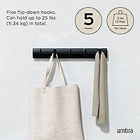Vista 5 de Umbra Flip Perchero de Pared con 5 Ganchos – Almacenamiento Moderno que Ahorra Espacio para Sombreros, Chaquetas, Bolsas, Entrada, Vestíbulo