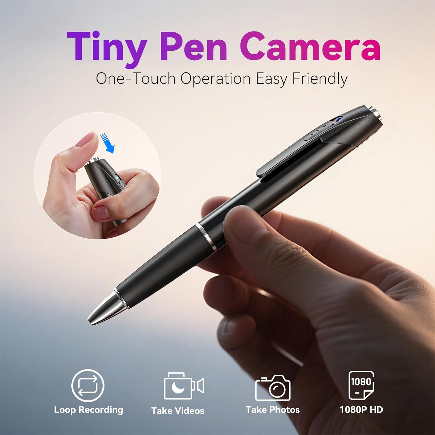 64G 1080P HD Portable Body Camera for Home Security, Rechargeable Pen Camera with Take Photos, Loop Recording, Long Battery, Small Nanny Cam Ideal for Outdoor, Indoor, Meeting, Leture, Easy to Use 64G Black