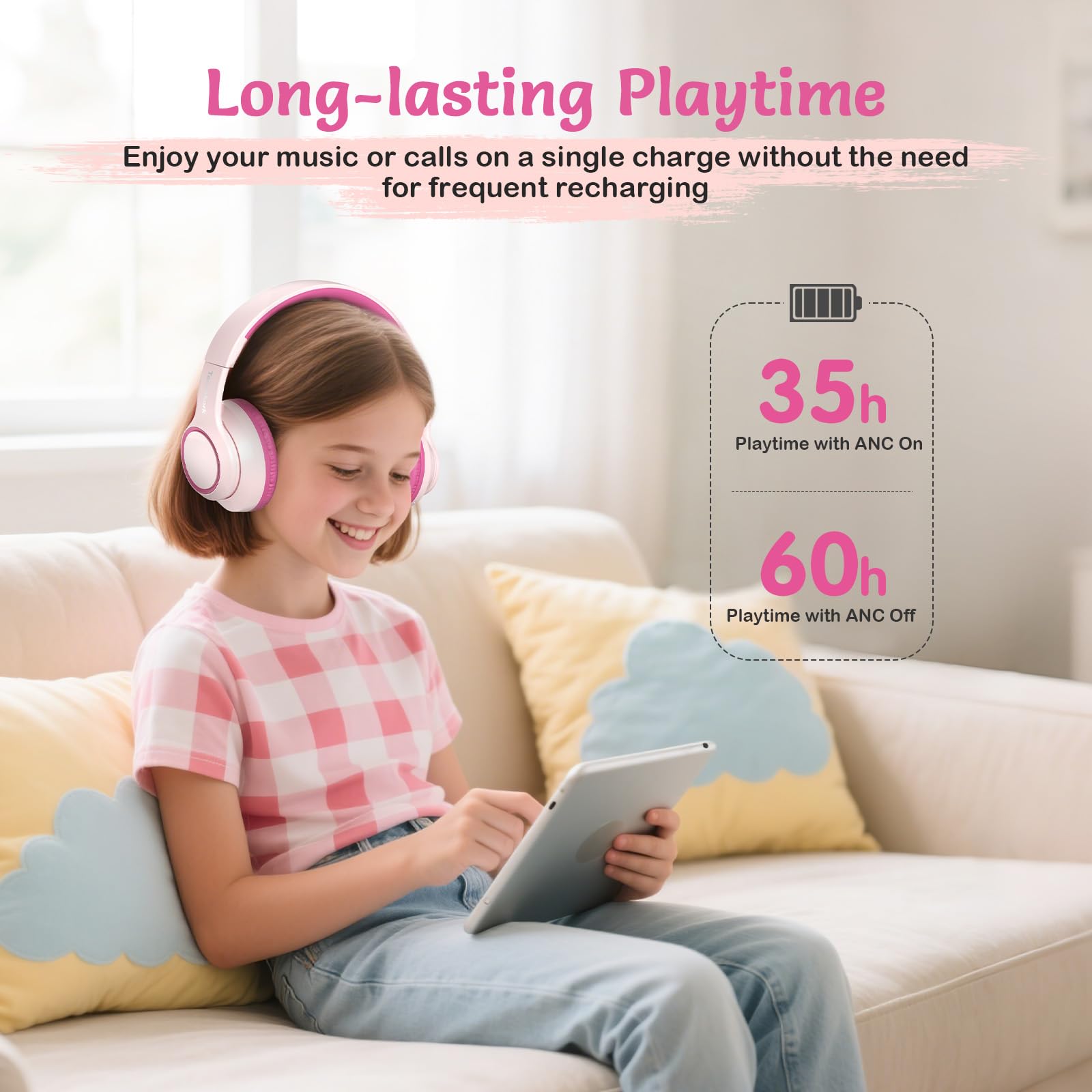 TONOSHARK Auriculares Inalambricos Niños, Cascos Niños Ruido con Micrófono, Bluetooth Auriculares Infantiles, Cascos Niña, 60 Horas De Autonomía, Over-Ear - Incluye Estuche Portátil (Rosa)