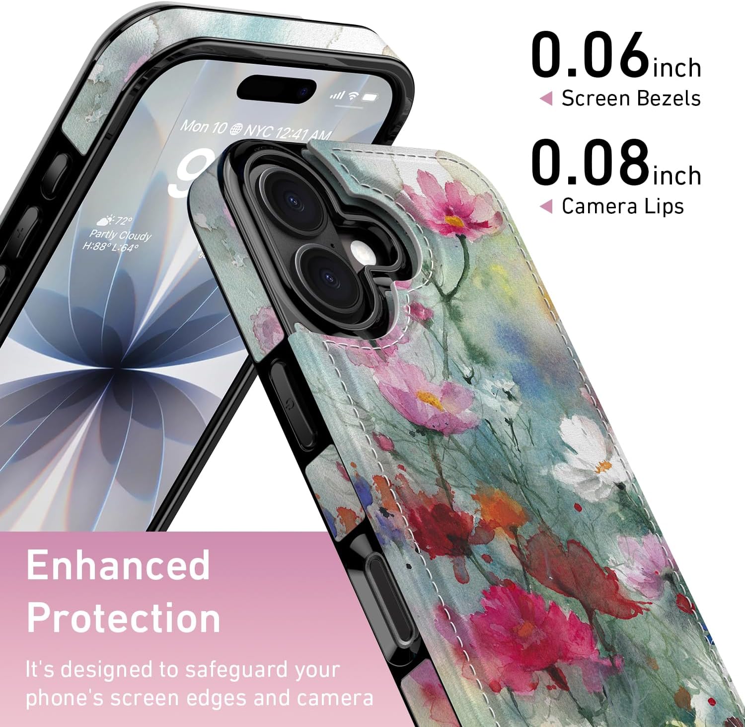 FUNMIKO for iPhone 17 Wallet Case with Card Holder, RFID-Blocking, Military-Grade Drop Protection & Floral Animal Design, Magnetic Closure with Leather Kickstand - Dreamy Flowers - Image 3