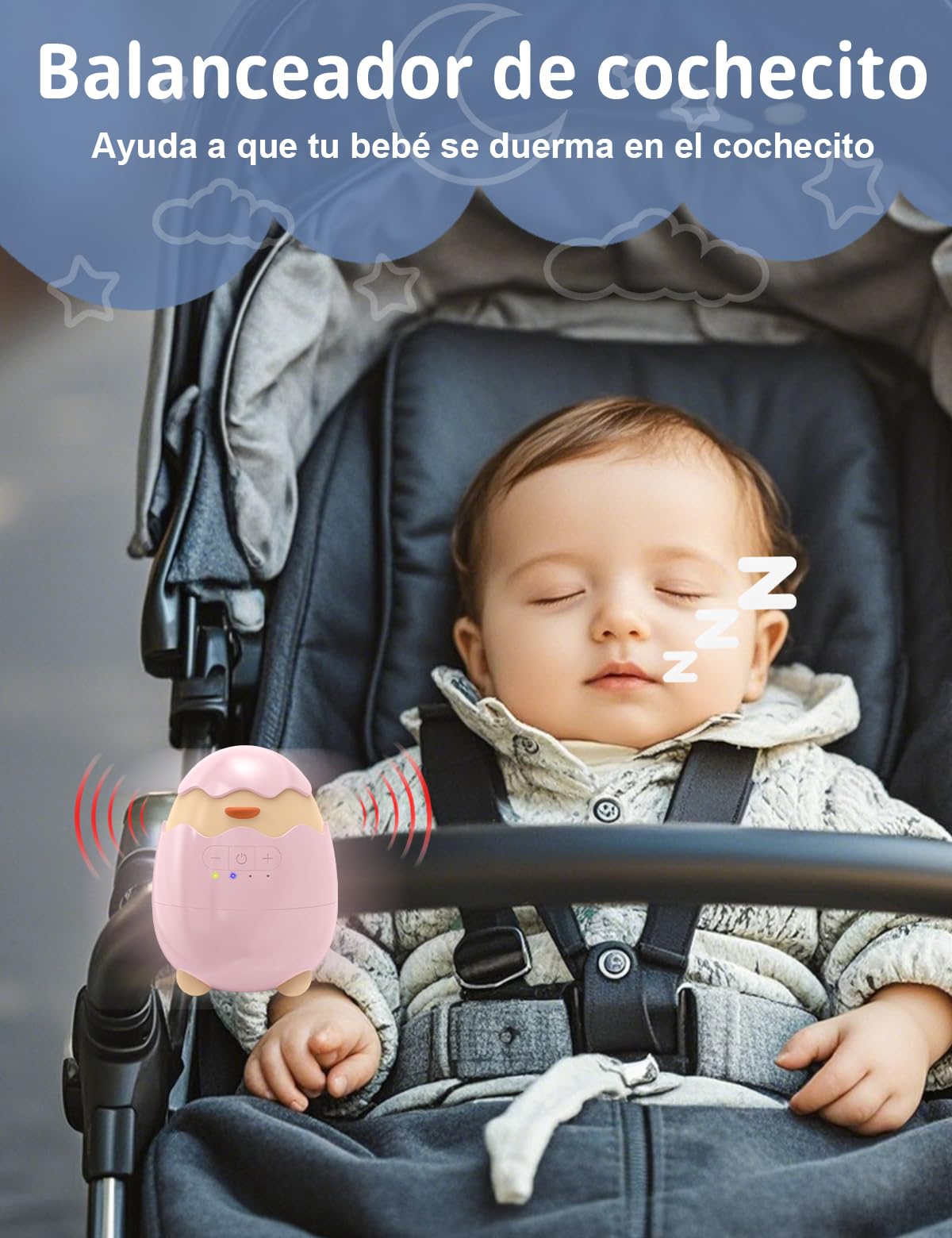 Robofun Baby Rocker-Diseño original-Columpio Para Cochecito De bebé, Ayuda Para Dormir Para Bebés, Temporizador De 30-60-90 Minutos, 5 Niveles De Intensidad – para cochecitos - Rosa