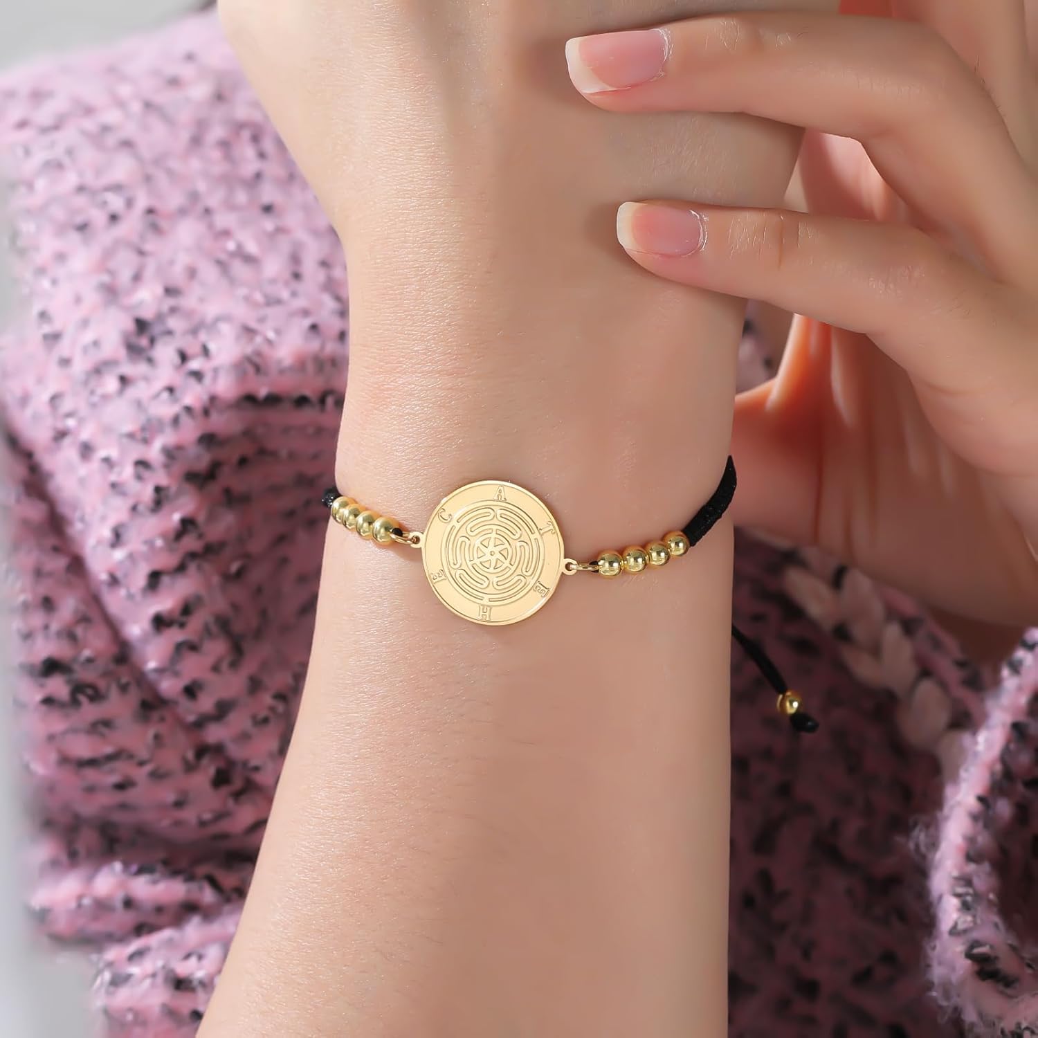 TEAMER Adjustable Hekate Wheel Bracelet Beads Charm Wax Rope Hecate's Wheel Bracelet Wicca Wheel of Hekate Goddess Amulet Jewelry For Women - Image 2