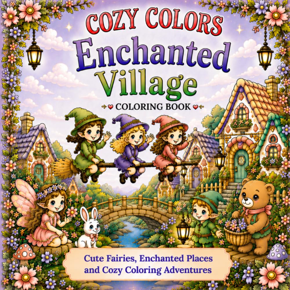 Cozy Colors: Enchanted Village Coloring Book: Cute & Magical Coloring Pages Featuring Fairies, Elves, Woodland Friends, Cozy Cottages and Enchanting Village Adventures