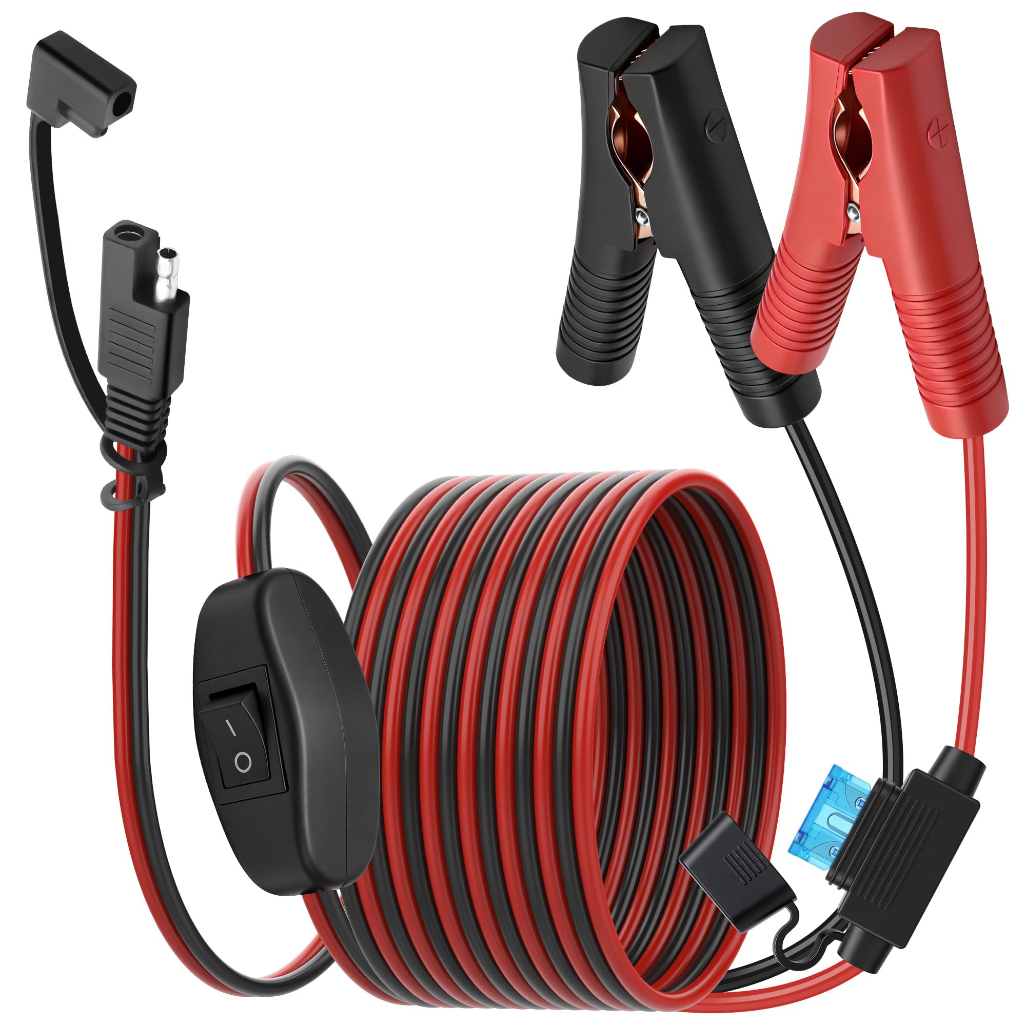 XMSJSIY Cavo di ricarica SAE a clip a coccodrillo, 12 V, 14 AWG, SAE a batteria, clip a coccodrillo, collegamento rapido, cavo di separazione con fusibile da 15 A e interruttore on/off, per auto