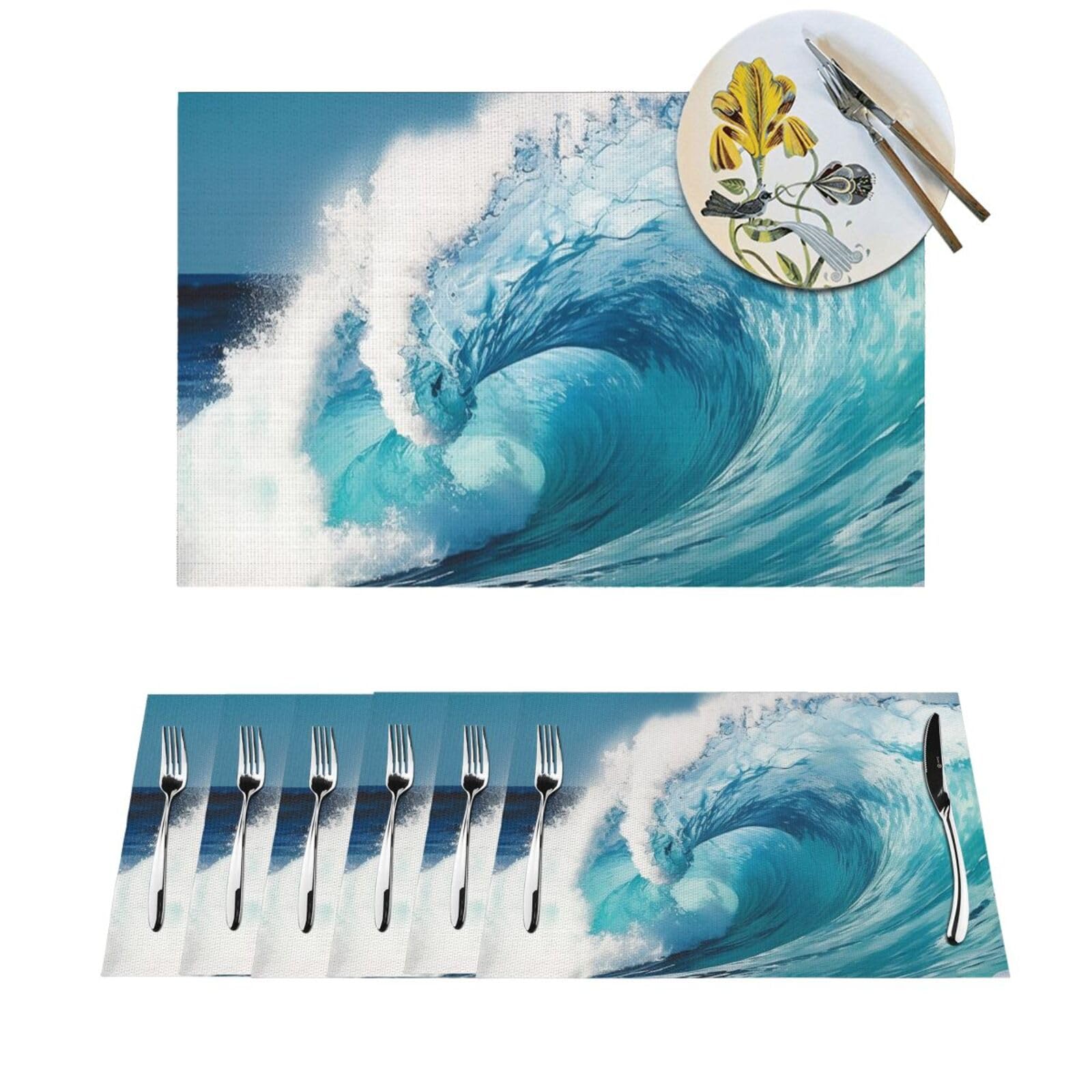 4 sets de table tissés vagues de l'océan lavables pour repas quotidiens