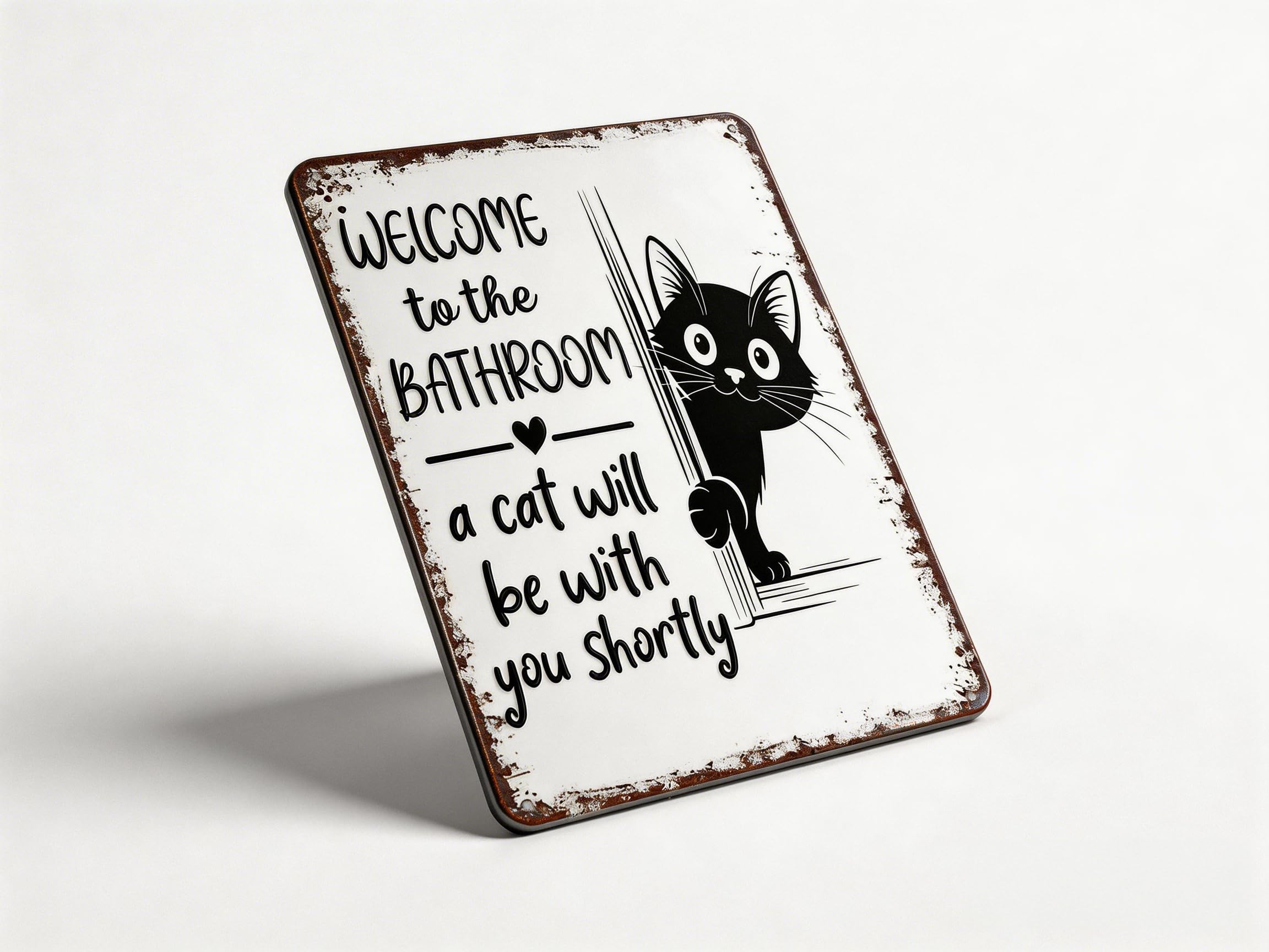 Minwegi White Metal Cat Bathroom Sign - Funny Bathroom Decor Wall Plaque 30X20cm, Waterproof Hanging Sign With Pre-Drilled Holes For Easy Installation, Retro Humorous Cat Lover Gift