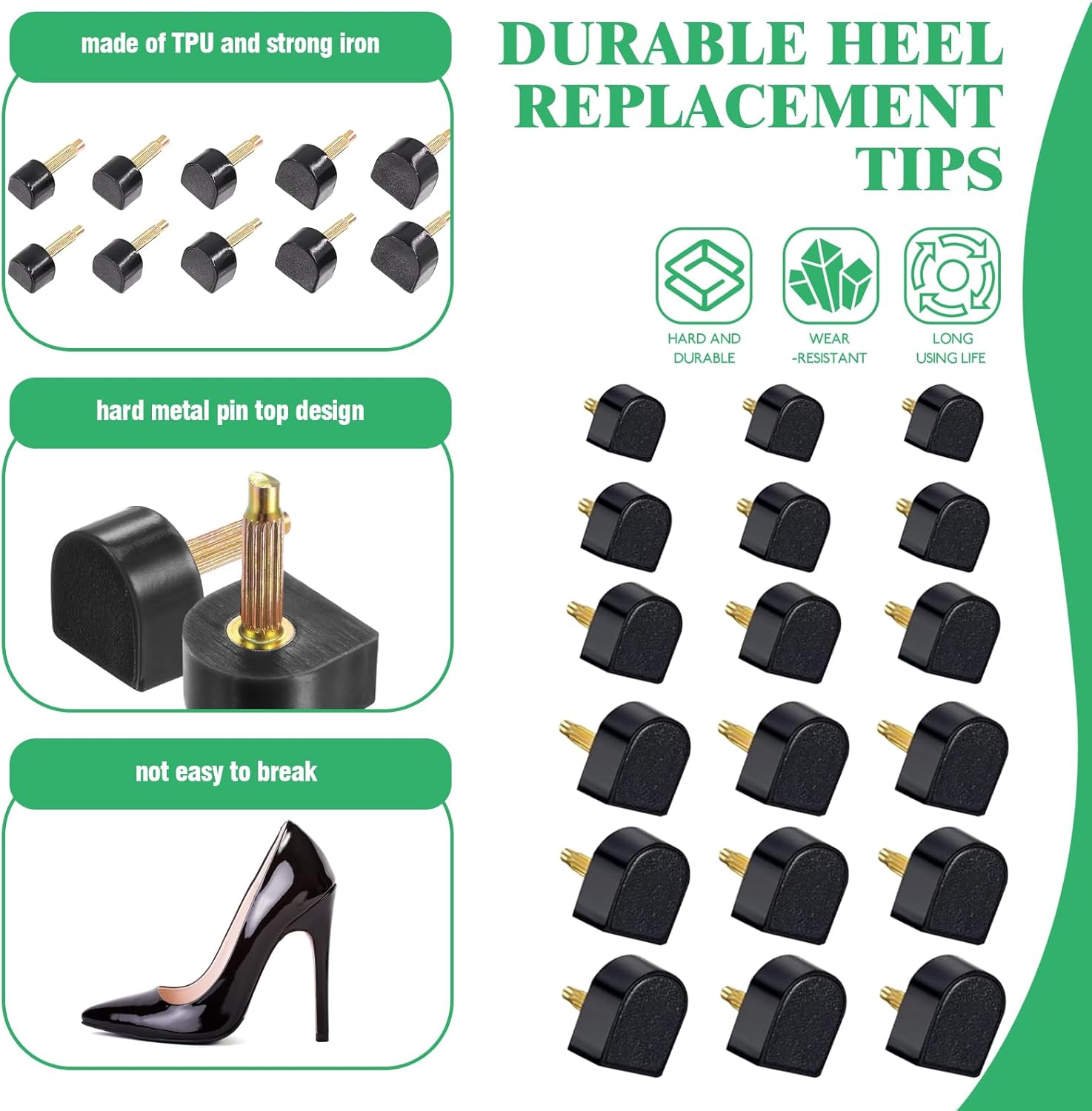 75Pcs High Heel Replacement Tips Assortment Set with Repair Tools,