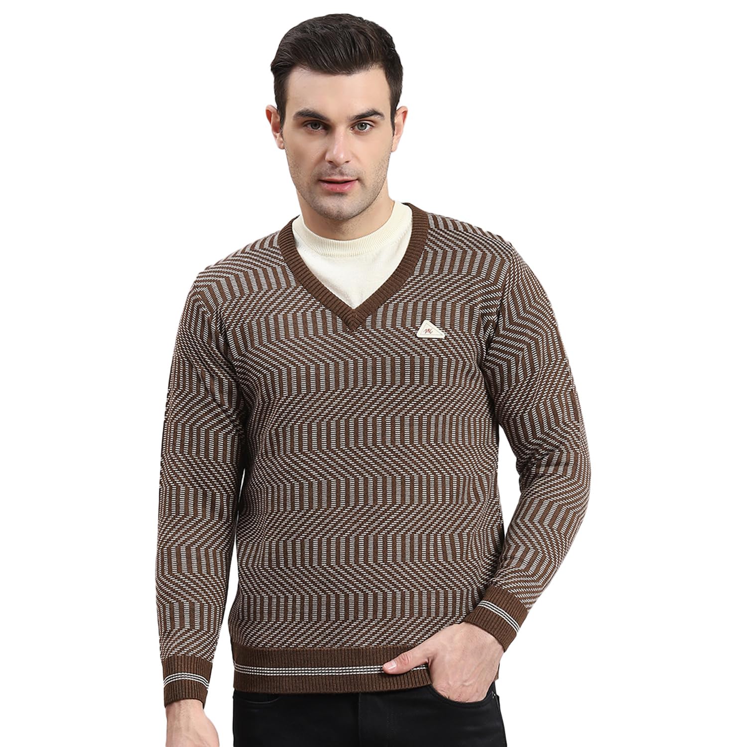 monte carlo Self Design Mens V Neck Pullover-picture-12