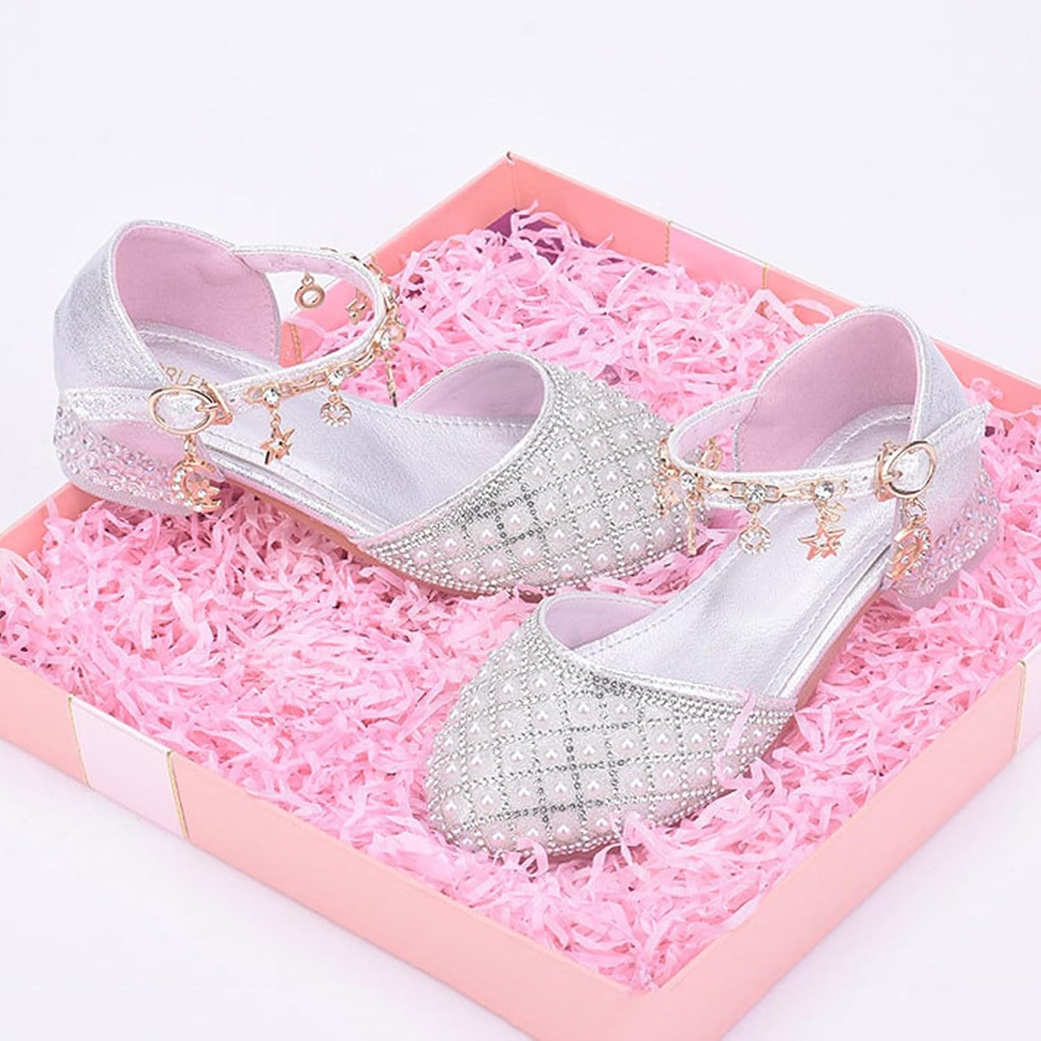 Girls Flower Summer Dress Sandals Shoes Sparkly Girls' High Heel Dance Sandals with Crystal Embellishments
