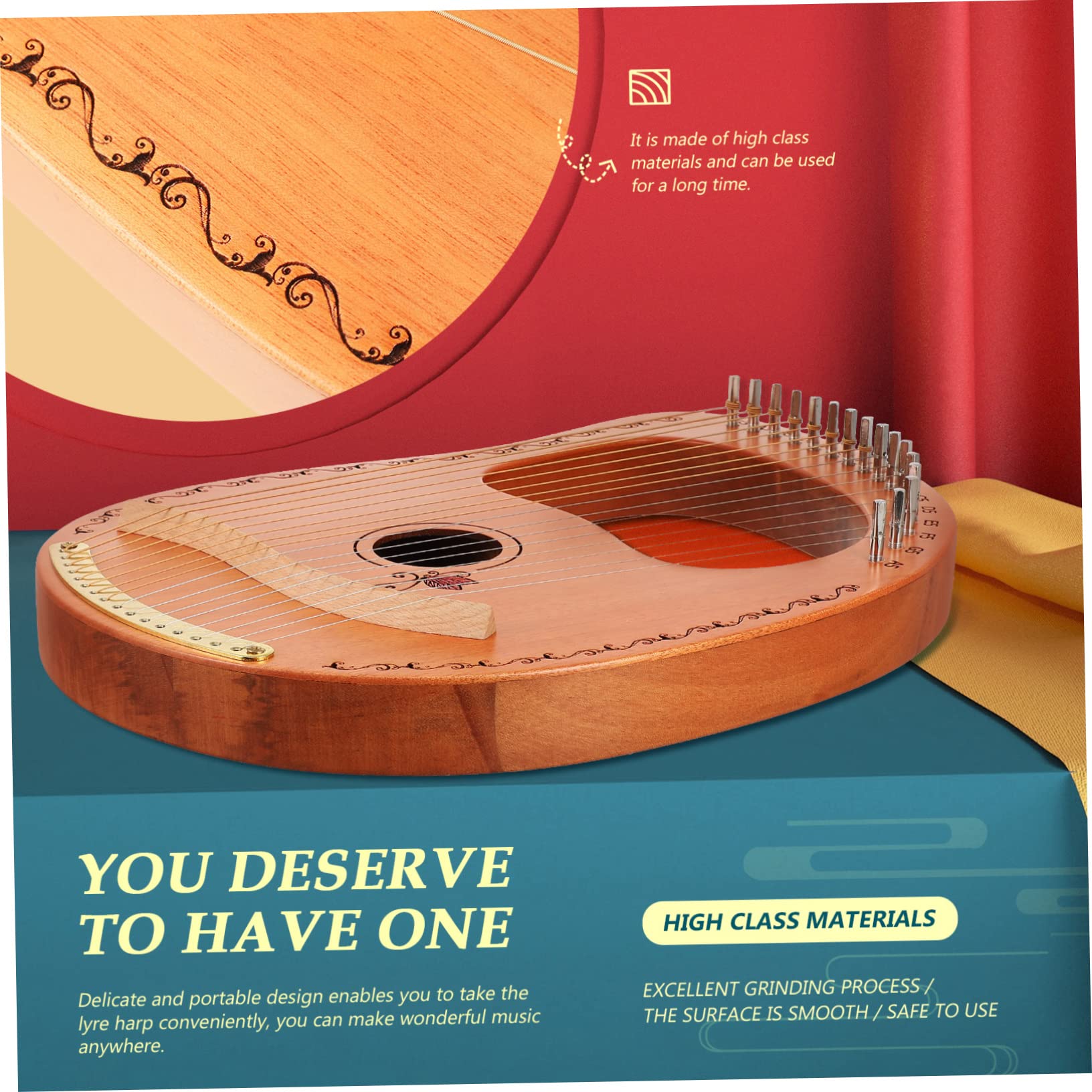 Toyvian Strumento Musicale a 16 Corde Delicato e Design Portatile Superficie Liscia Lyra in Legno per Principianti e Appassionati