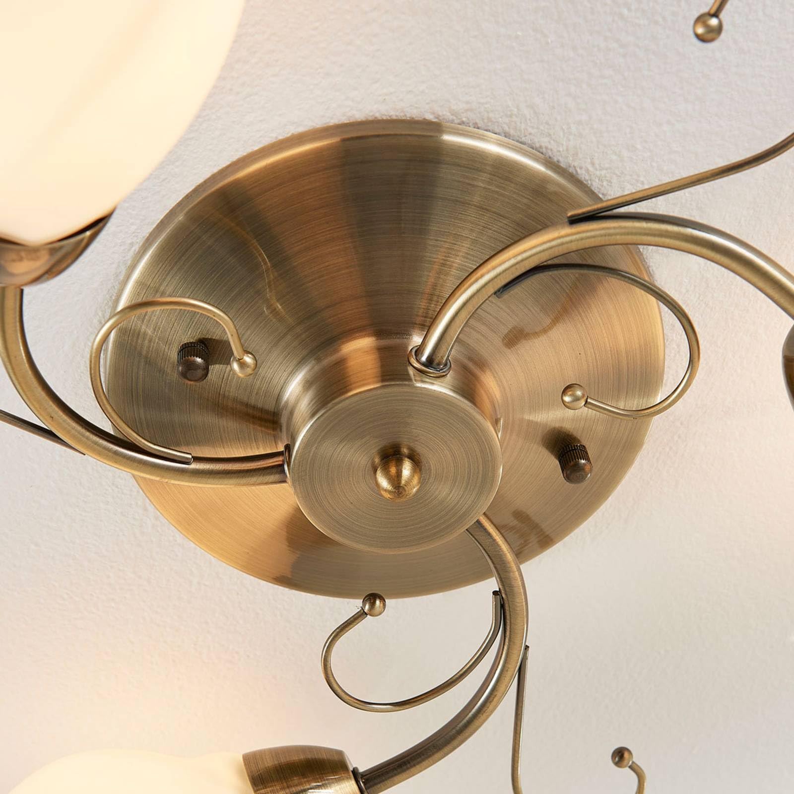 Lindby lámpara de techo en blanco, latón antiguo, plafón | lámpara de salón, e14, 3 bombillas, clásico, de vidrio para sala de estar, salón, dormitorio, pasillo, comedor