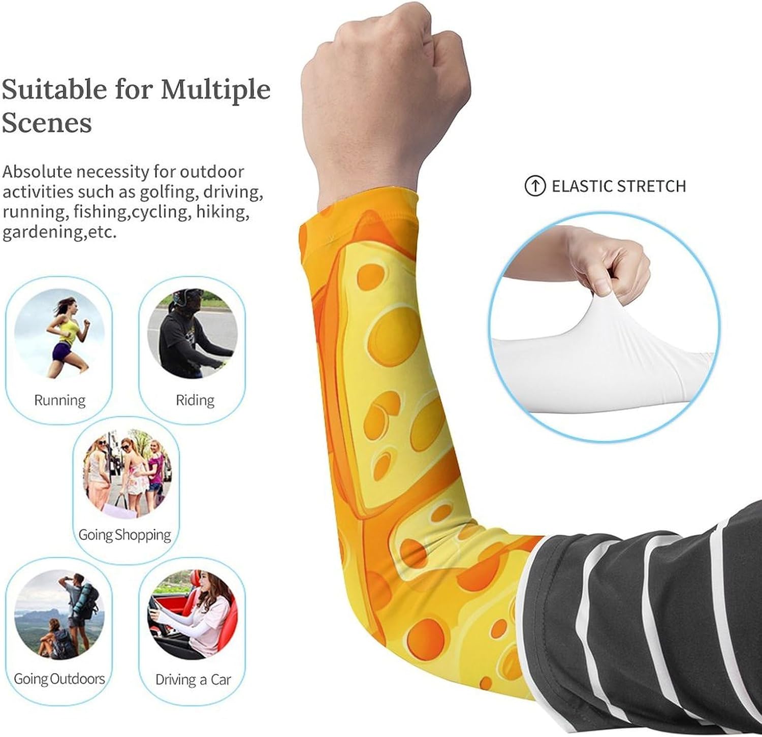 Stacked Cheese Cubes Arm Sleeves Cooling Sun Protection Sports Compression for Golf Basketball