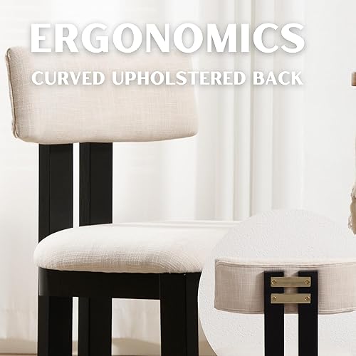 Miniatura 4 de Juego de 4 sillas de comedor, sillas tapizadas modernas para cocina y comedor con respaldo curvo y patas de madera negra, color beige Lino beige;