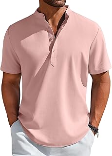COOFANDY Men's Henley Shirt Short Sleeve Casual T-Shirt Summer Beach Hippie Henley Tee Shirt