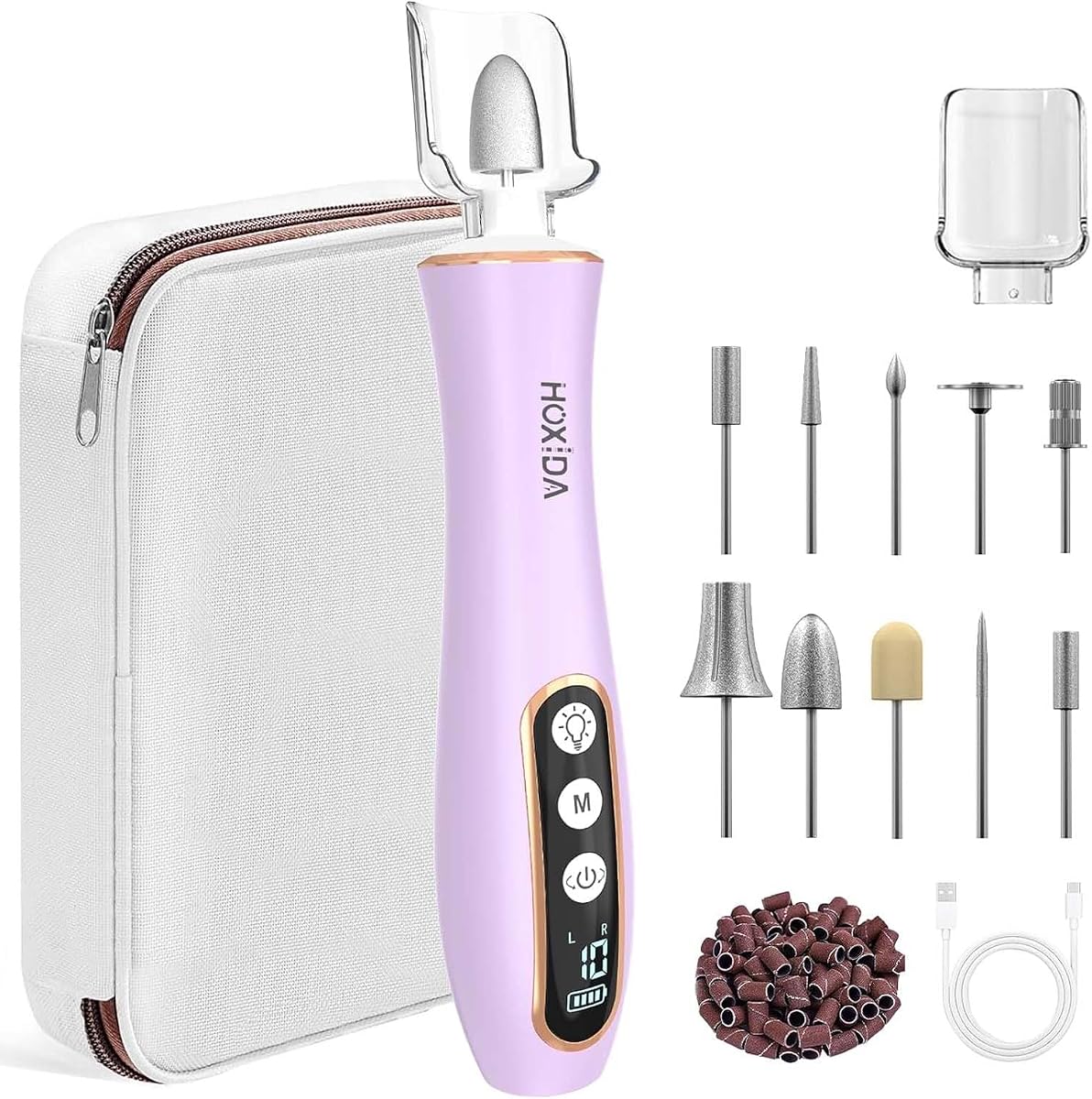 Professional Manicure Pedicure Kit with 360° LED Light&10 Speeds&Memory Mode, Cordless Electric Nail Drill, Pedicure Tools for feet,Hand Foot Care Nail File for Thick Nail Toenail Cuticle, with Case