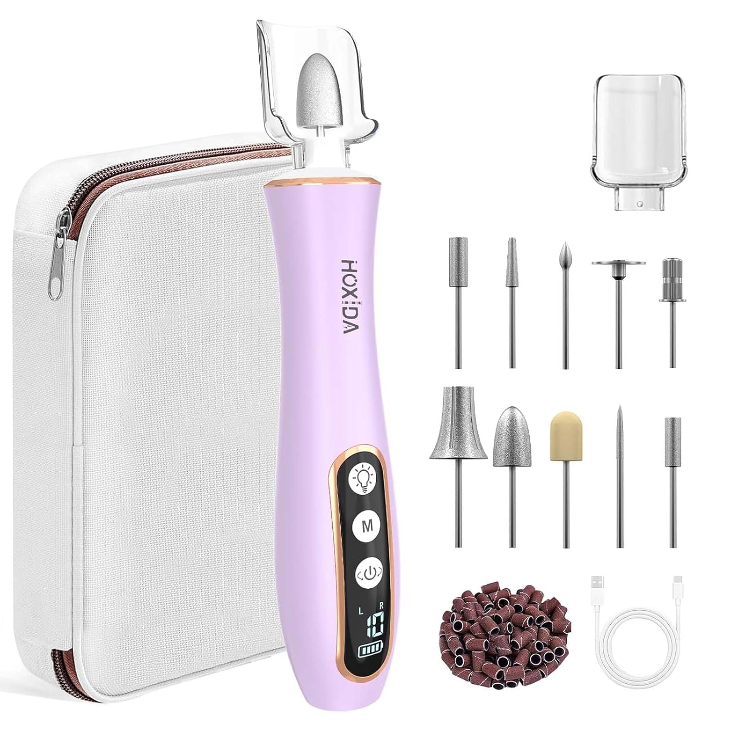 Professional Manicure Pedicure Kit with 360° LED Light&10 Speeds&Memory Mode, Cordless Electric Nail Drill, Pedicure Tools for feet,Hand Foot Care Nail File for Thick Nail Toenail Cuticle, with Case