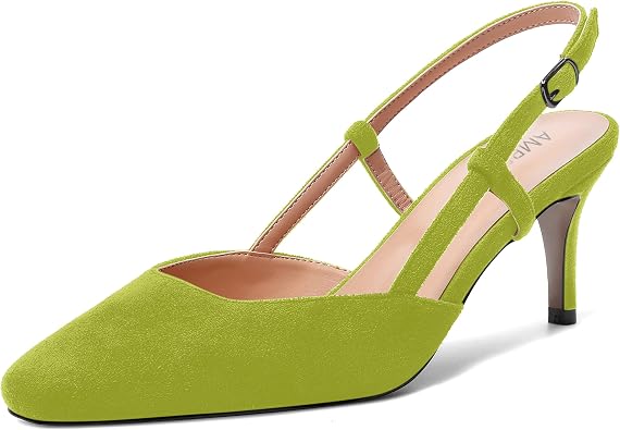 AMBELIGHT Womens Cute Office Square Toe Slingback Slip On Suede Kitten High Heel Pumps Shoes 2.5 Inch