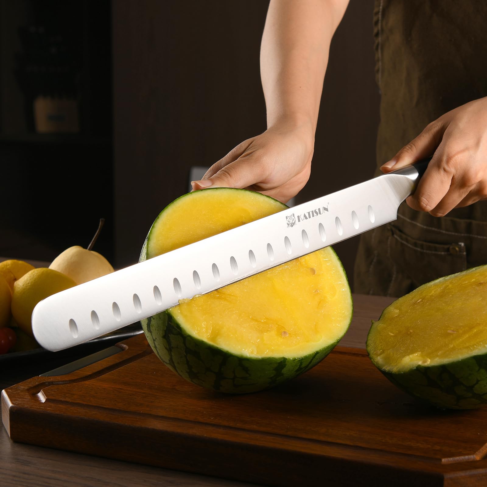 Schinkenmesser Tranchiermesser 30cm Küchenmesser für Schinken Brisket Messer Fleischmesser profi Messer, Metzgermesser mit rutschfestem Griff Grillmesser für Fleisch und BBQ