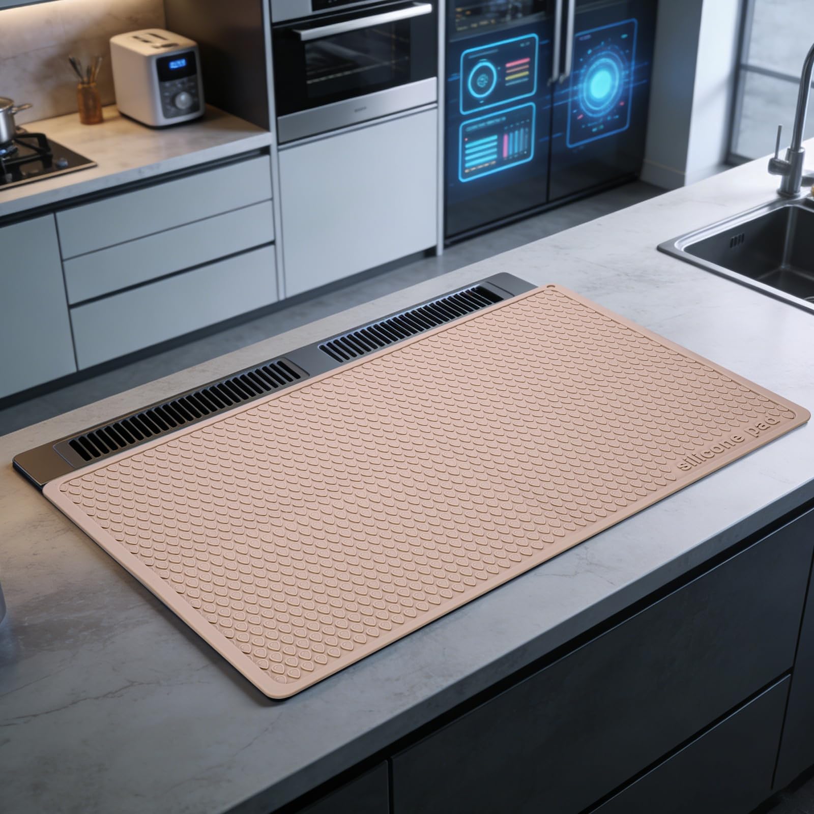 PATIKIL Dish Drying Mat, 24 x 16 Inch Silicone Heat Resistant Drying Pad Stove Top Cover for Kitchen Counter Sink Stove Refrigerator Drawer Liner, Reddish Brown