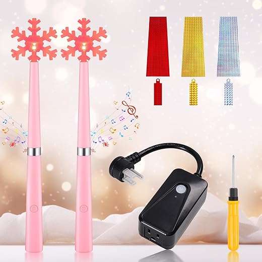 FRAMICS Wireless Remote Control Outlet, Magic Wand Christmas Tree Light, Christmas Tree Remote Control with Music, Remote Light Switch for Christmas Tree Wand Snowflake, Christmas Gift for Kids, Red