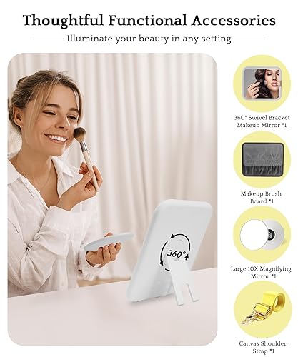 Vista 49 de MOMIRA Bolsa de maquillaje de viaje, bolsa de cosméticos, bolsa organizadora de maquillaje con espejo iluminado, brillo ajustable en 3 escenarios