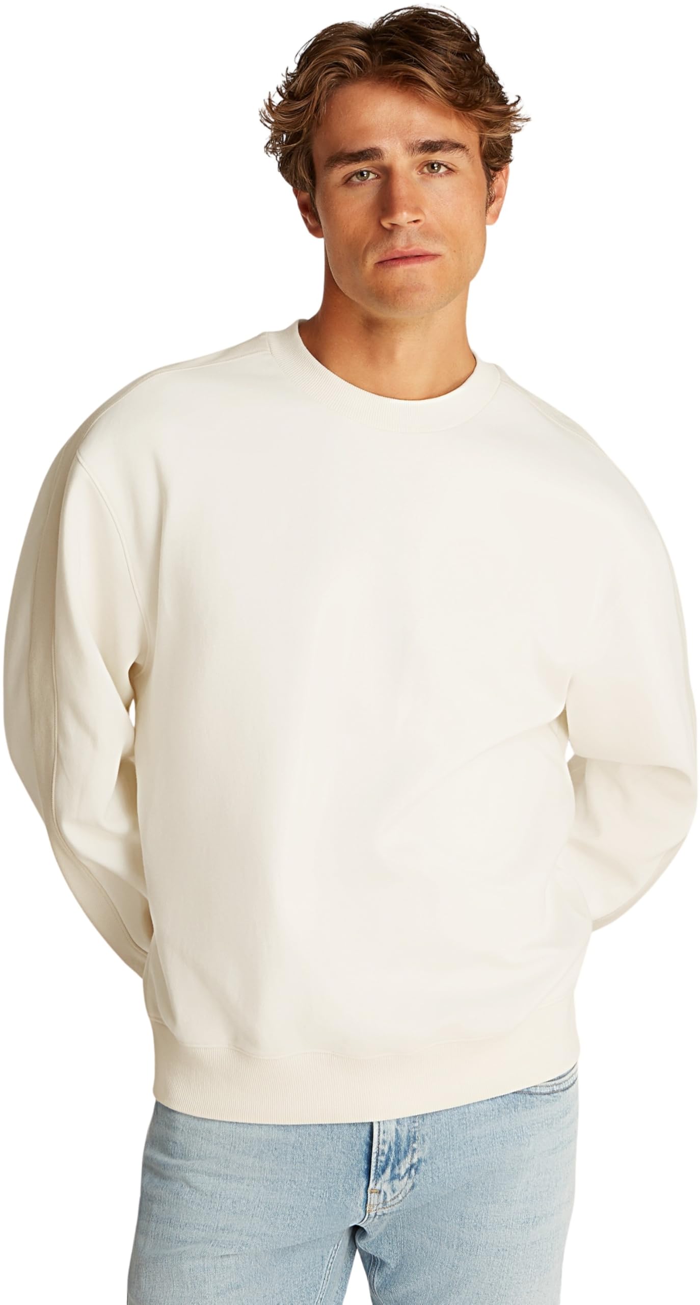 Calvin Klein Herren Sweatshirt Logo Tape Crew Neck Relaxed Fit, Beige (Tofu), XXS
